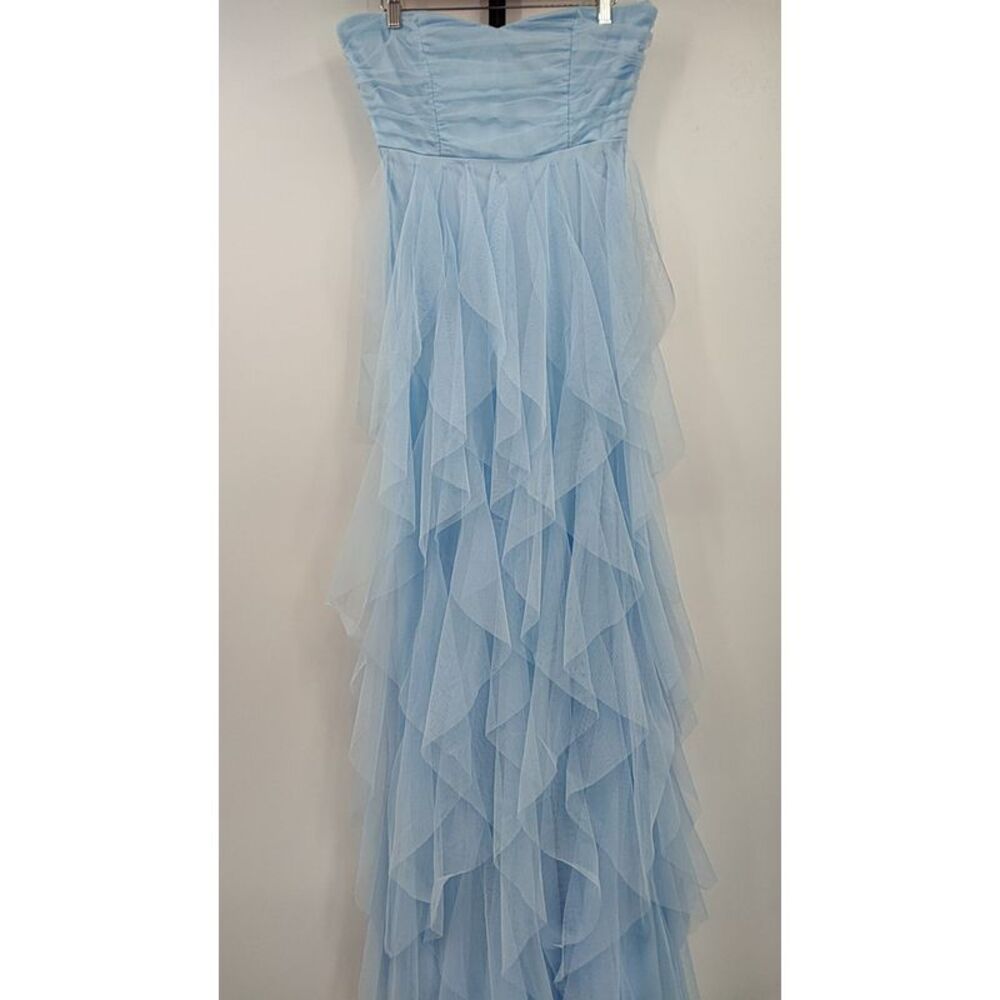 Lulu's Strapless Light Blue Ruffled Tulle Gown